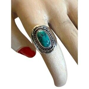 Vintage Navajo Turquoise Sterling Silver Ring Sz 6.5